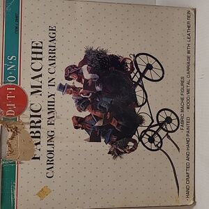 Vintage Traditions Fabric Mache Caroling Family In Carriage Centerpiece